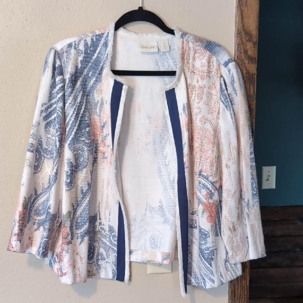 Chico's Open Front Paisley Jacet - Picture 3 of 6